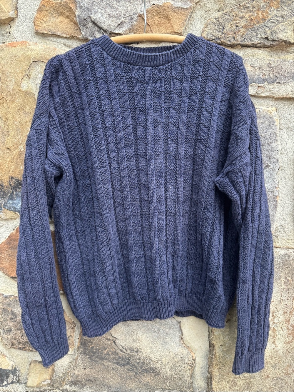 100% Cotton Navy Grandpa Cable Knit Crewneck Sweater XL Made in USA Cottagecore
